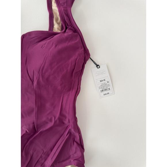 Shade‎ & Shore One Piece Swimsuit Square Neck Cap Sleeve Plum Purple S - Picture 6 of 10
